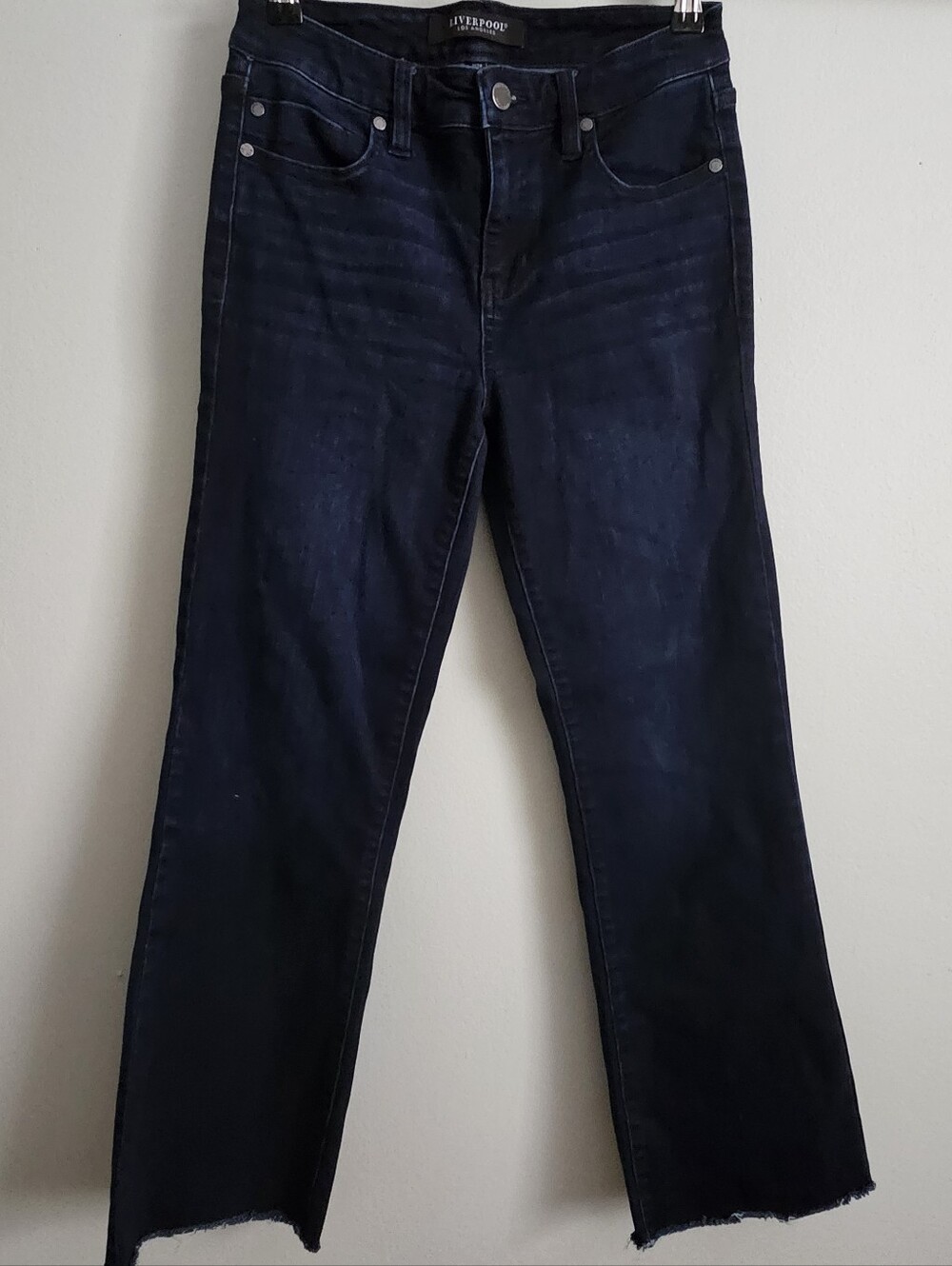 Liverpool Dark Blue Wash Ankle Fray Jeans, 2/26